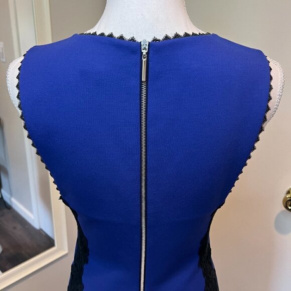 Rebecca Taylor Royal Blue with Black Lace Trim Sleeveless Midi Dress, Size 2 - Picture 11 of 15